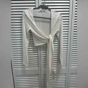 Grey Lab White Wrap Top Long Sleeve Size Medium